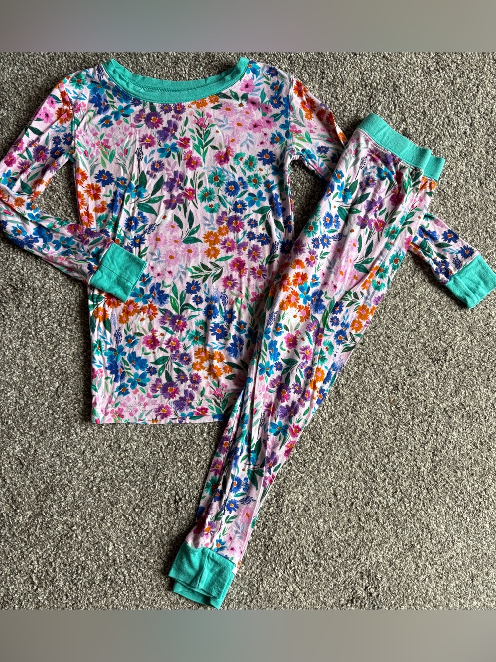 Little Sleepies Pink Floral Pajama Set with Teal Trim